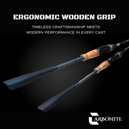 Dreamcatcher rods featuring ergonomic wooden grips and sleek carbon fiber blanks, blending traditional craftsmanship with modern casting performance