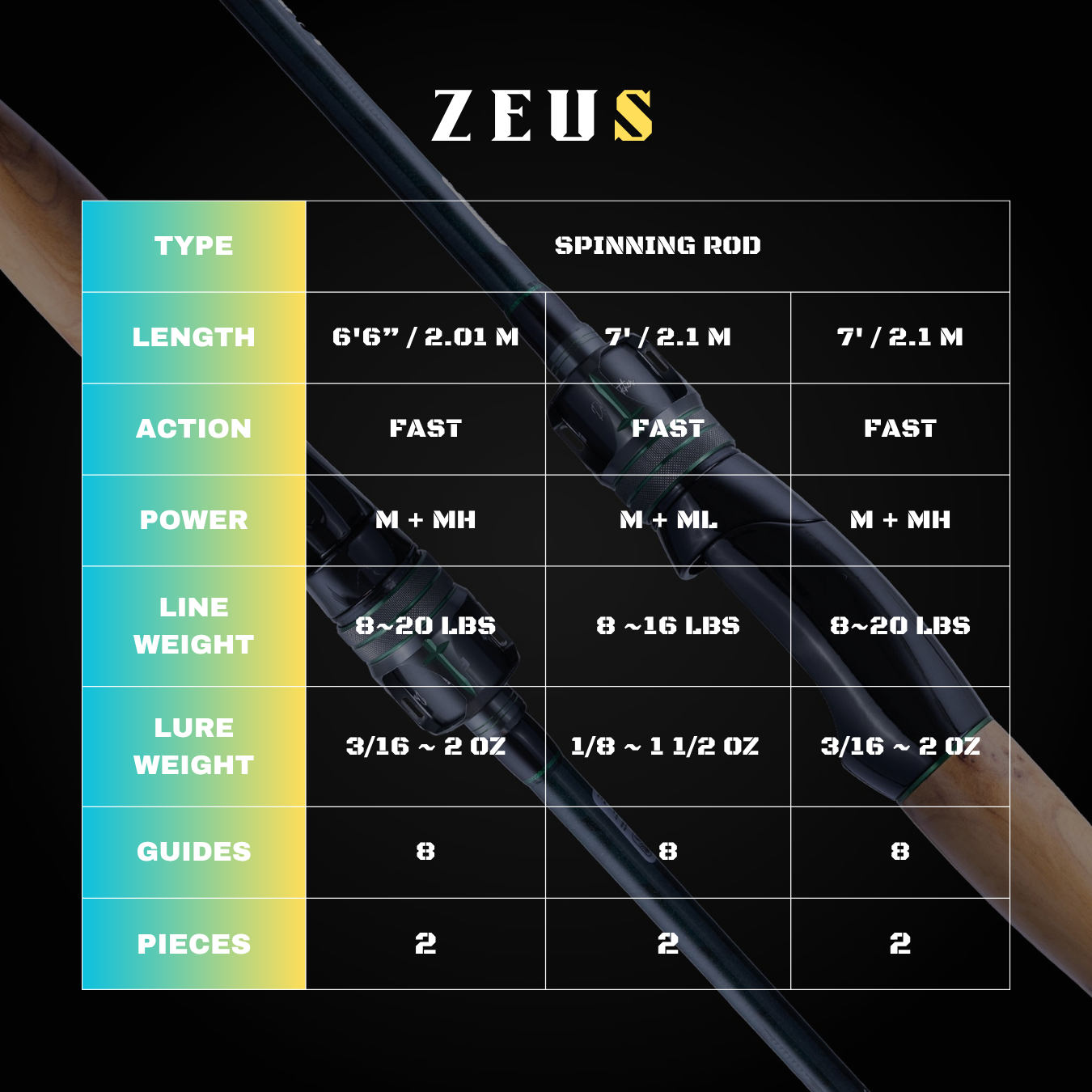 ZEUS 2-PIECE SPINNING ROD (TWO TIPS INCLUDED)