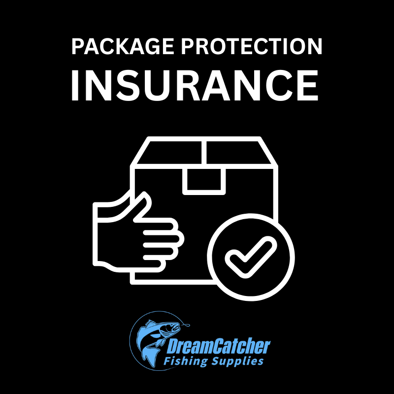 Package protection insurance icon with hand holding a box and checkmark, fishing supplies logo